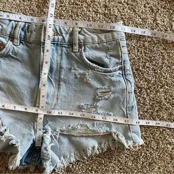 ZARA The High Waist Jean Micro Mini Shorts Womens 2 Light Wash Distressed Cutoff - Picture 13 of 16